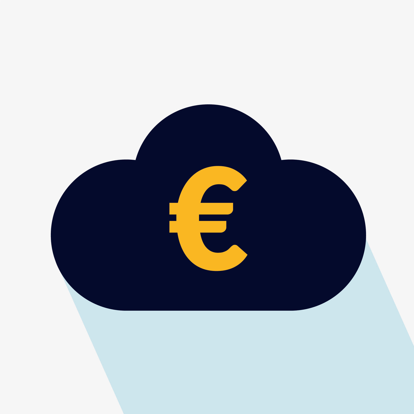 Icon einer dunkelblauen Wolke in der ein gelbes Euro-Zeichen ist.