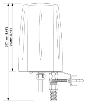 Maßskizze einer QuOmni Antenne von der Seite.