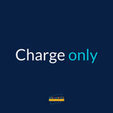 Ein dunkelblauer Hintergrund auf dem der Schriftzug Charge only" steht. Unten das becharged Logo.